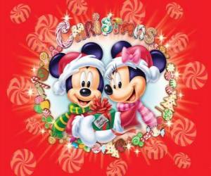 yapboz Miki ve Minnie Fare kadar Noel Baba ile sıcak şapkalar kaptırmak